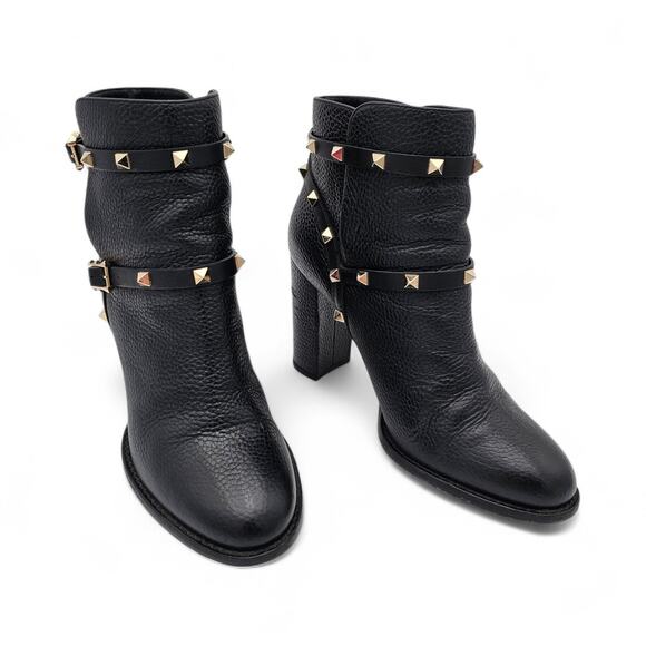 Valentino Garavani Rockstud Block Heel Ankle Boot Black Leather Size 40 US 10 - Picture 2 of 11